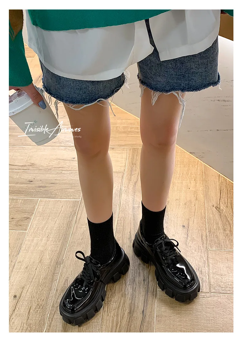 Genuine Leather Loafers Height-increasing Thick-Soled Plus-Size Women's Shoes Autumn British-Style Lace-up Small Leather Shoes