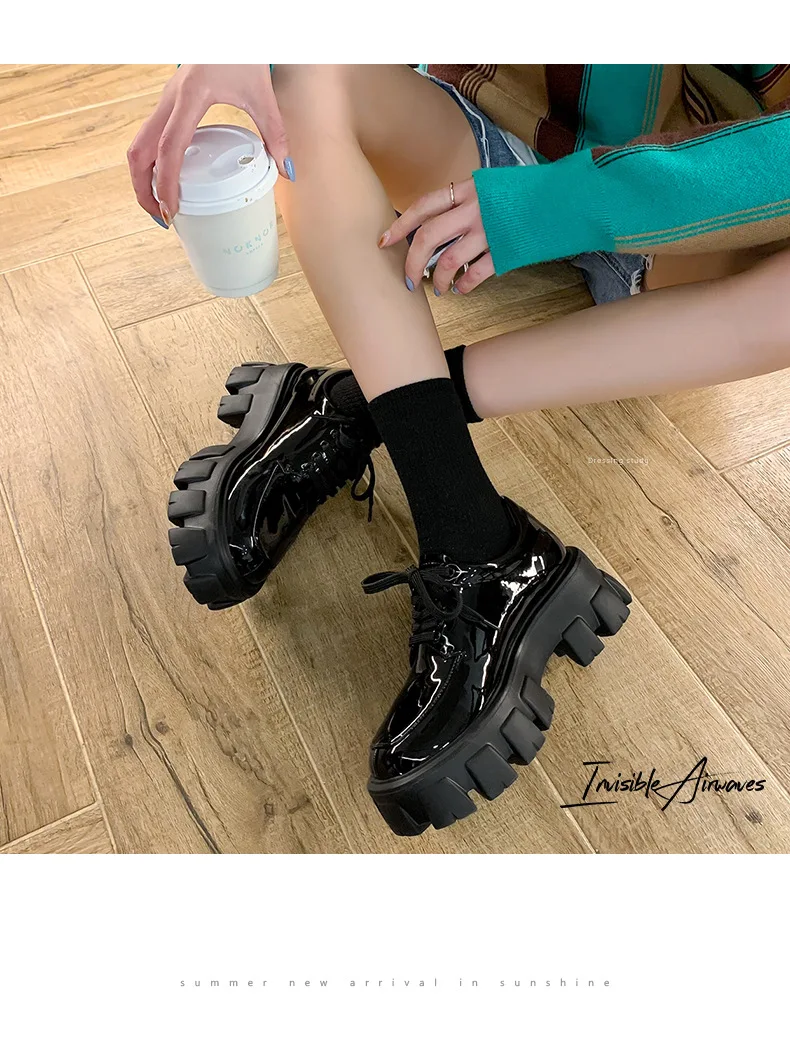 Genuine Leather Loafers Height-increasing Thick-Soled Plus-Size Women's Shoes Autumn British-Style Lace-up Small Leather Shoes