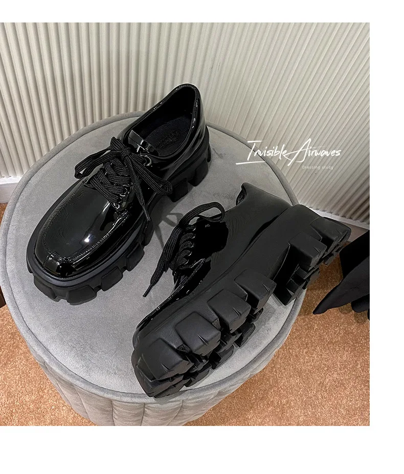 Genuine Leather Loafers Height-increasing Thick-Soled Plus-Size Women's Shoes Autumn British-Style Lace-up Small Leather Shoes