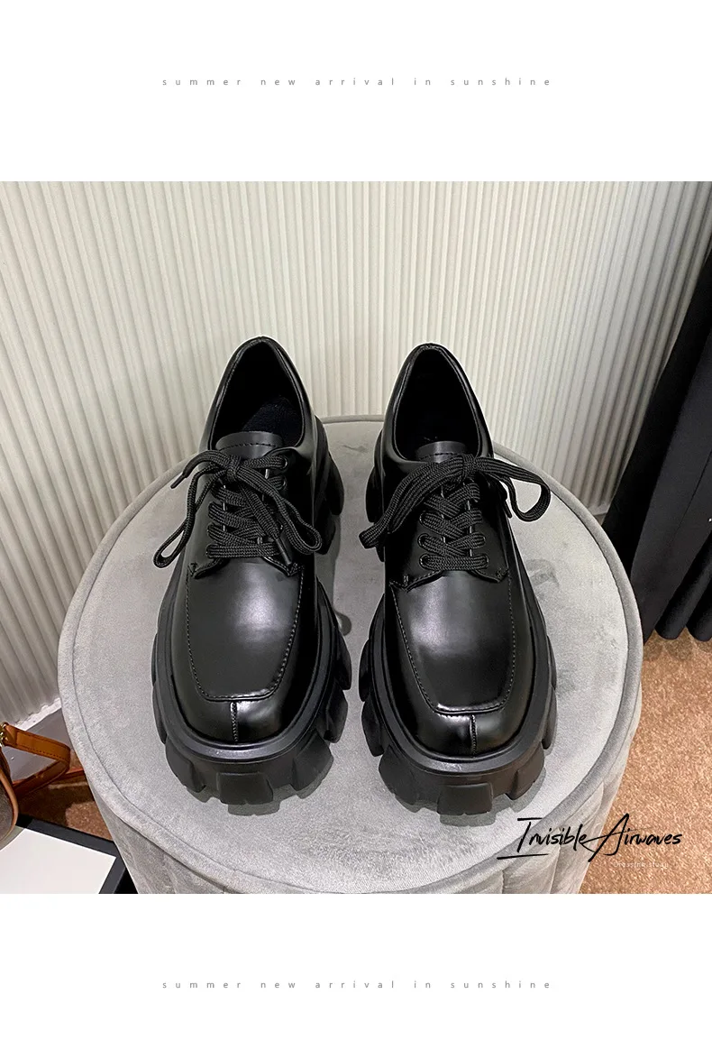 Genuine Leather Loafers Height-increasing Thick-Soled Plus-Size Women's Shoes Autumn British-Style Lace-up Small Leather Shoes