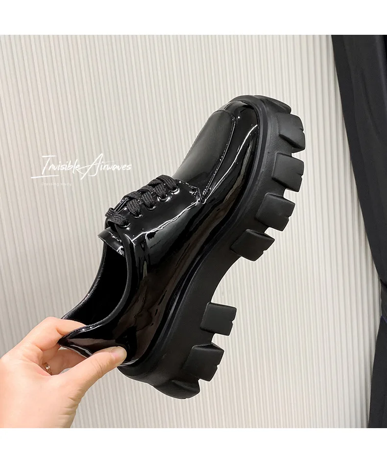 Genuine Leather Loafers Height-increasing Thick-Soled Plus-Size Women's Shoes Autumn British-Style Lace-up Small Leather Shoes