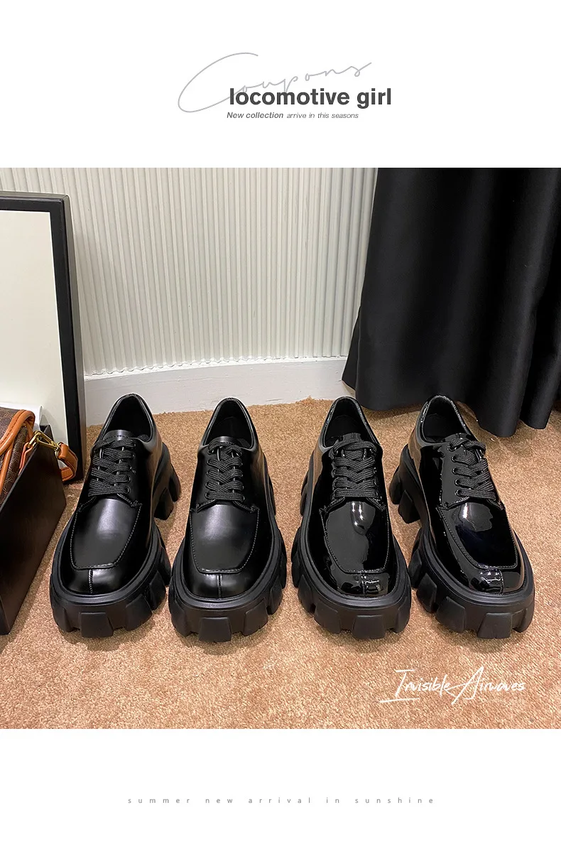 Genuine Leather Loafers Height-increasing Thick-Soled Plus-Size Women's Shoes Autumn British-Style Lace-up Small Leather Shoes