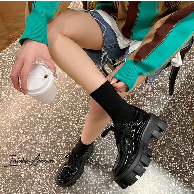 Genuine Leather Loafers Height-increasing Thick-Soled Plus-Size Women's Shoes Autumn British-Style Lace-up Small Leather Shoes