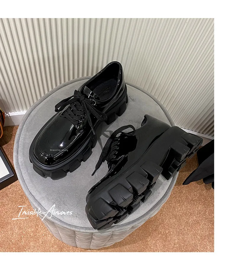 Genuine Leather Loafers Height-increasing Thick-Soled Plus-Size Women's Shoes Autumn British-Style Lace-up Small Leather Shoes