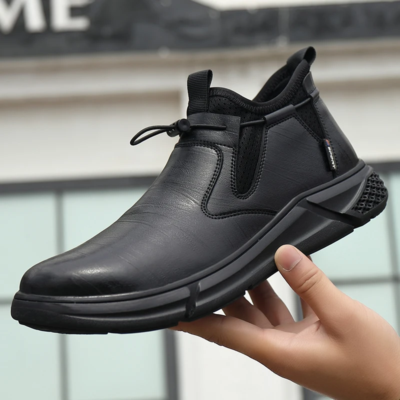 Black Leather Waterproof Safety Work Shoes For Men Steel Toe Office Boots Shoes Indestructible Construction Male Boots Footwear