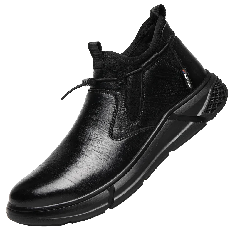 Black Leather Waterproof Safety Work Shoes For Men Steel Toe Office Boots Shoes Indestructible Construction Male Boots Footwear