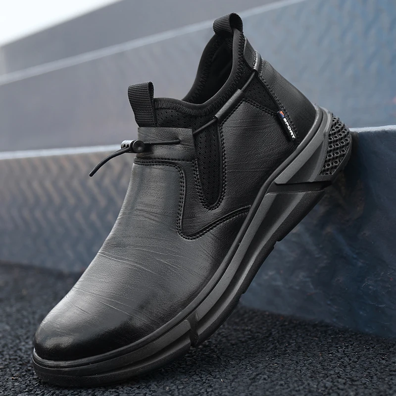 Black Leather Waterproof Safety Work Shoes For Men Steel Toe Office Boots Shoes Indestructible Construction Male Boots Footwear