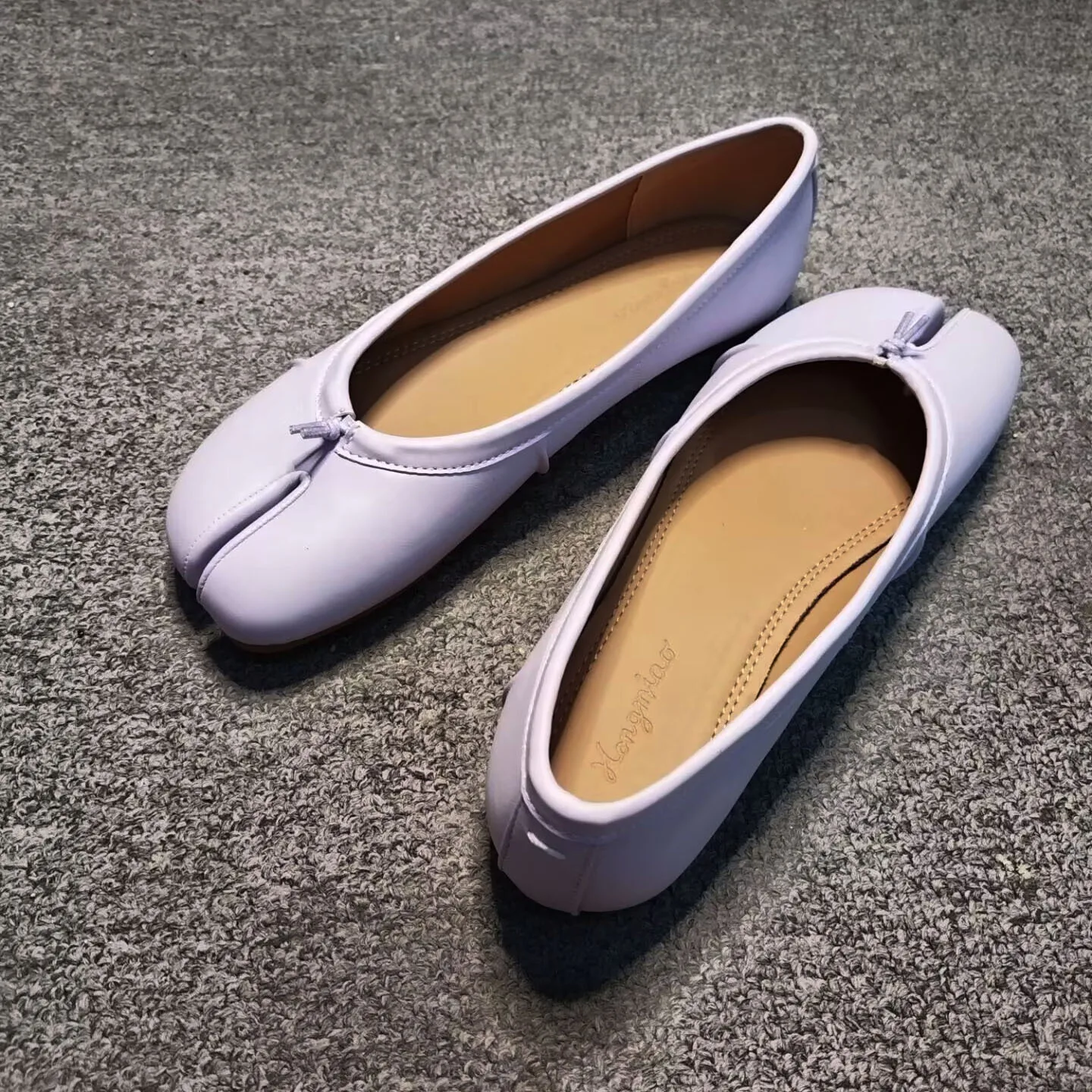 Genuine Leather Split Tabi Toe Ballet Flats Women Chinese Knot Soft Slip On Flat Walking Shoes