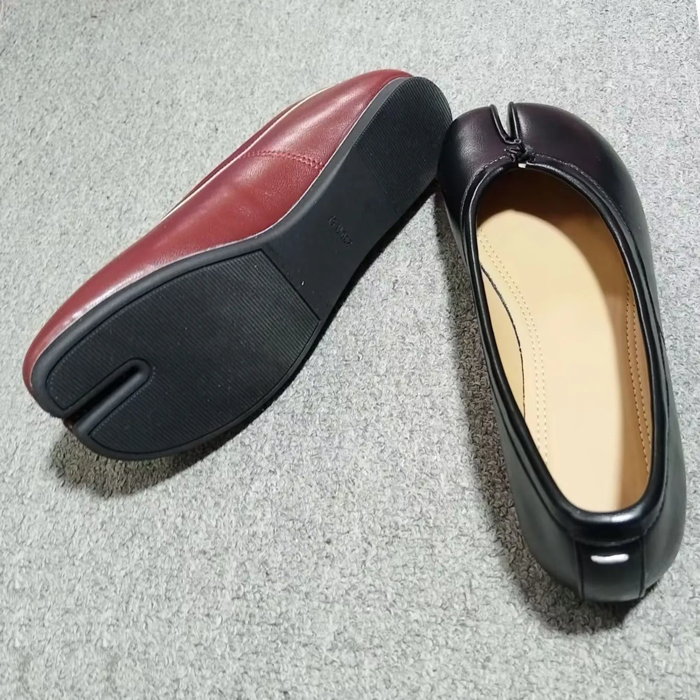 Genuine Leather Split Tabi Toe Ballet Flats Women Chinese Knot Soft Slip On Flat Walking Shoes