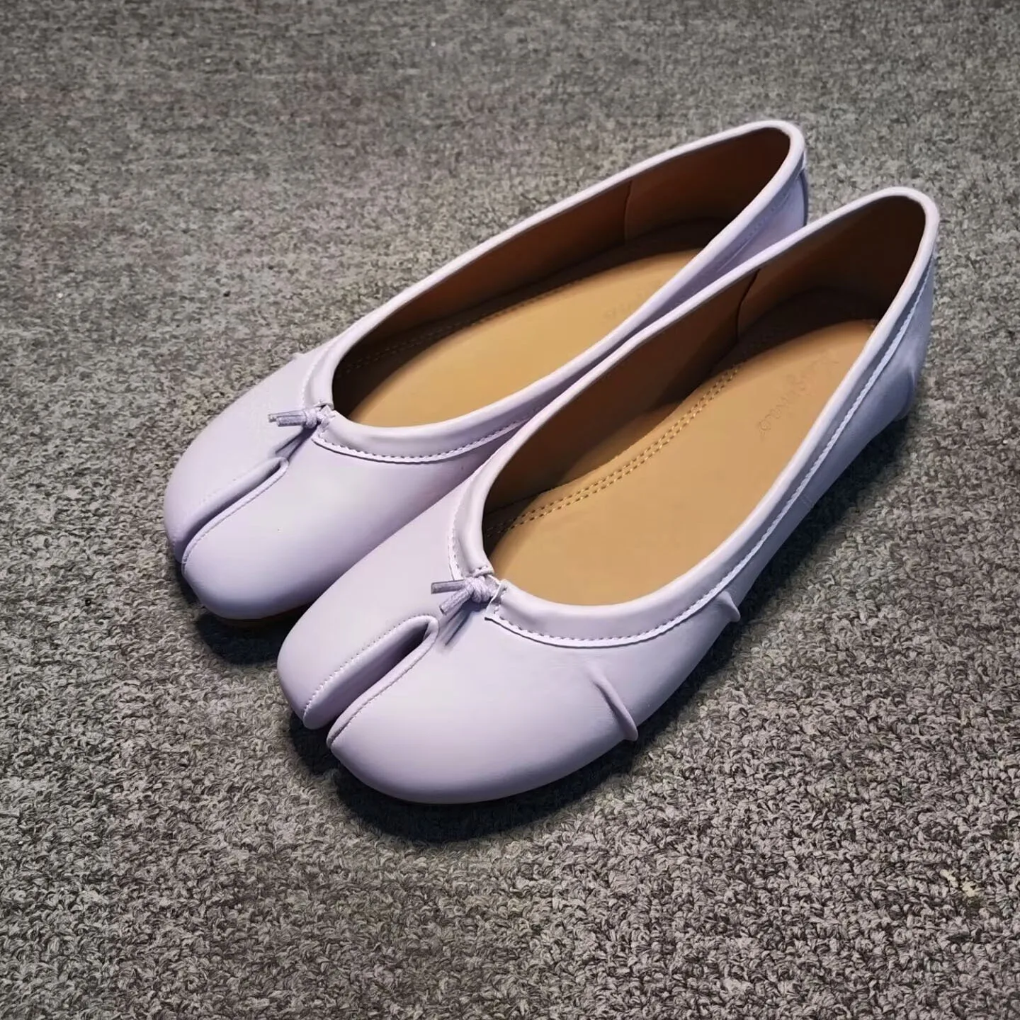 Genuine Leather Split Tabi Toe Ballet Flats Women Chinese Knot Soft Slip On Flat Walking Shoes