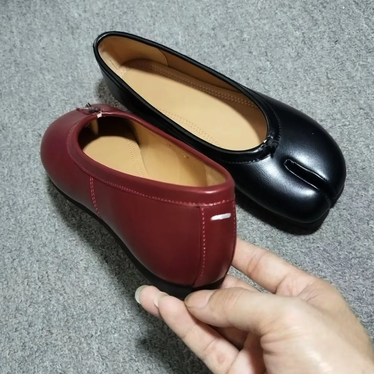 Genuine Leather Split Tabi Toe Ballet Flats Women Chinese Knot Soft Slip On Flat Walking Shoes
