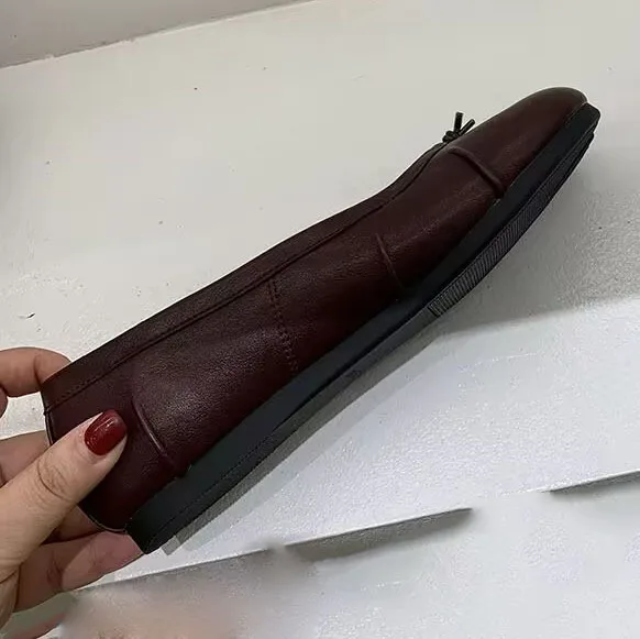 Genuine Leather Split Tabi Toe Ballet Flats Women Chinese Knot Soft Slip On Flat Walking Shoes