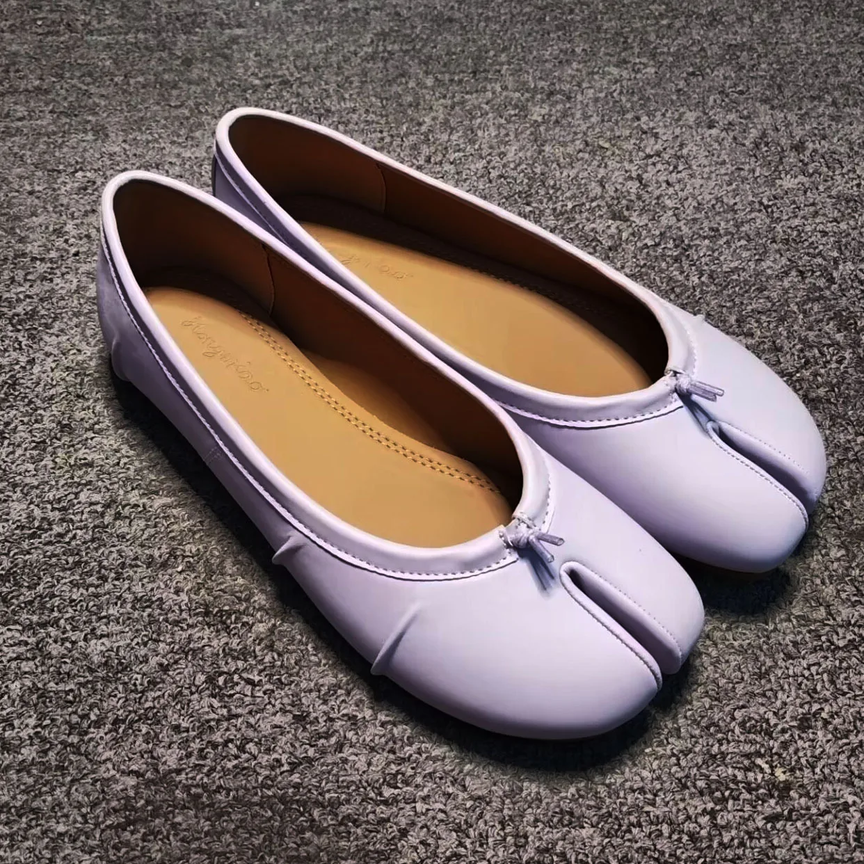 Genuine Leather Split Tabi Toe Ballet Flats Women Chinese Knot Soft Slip On Flat Walking Shoes