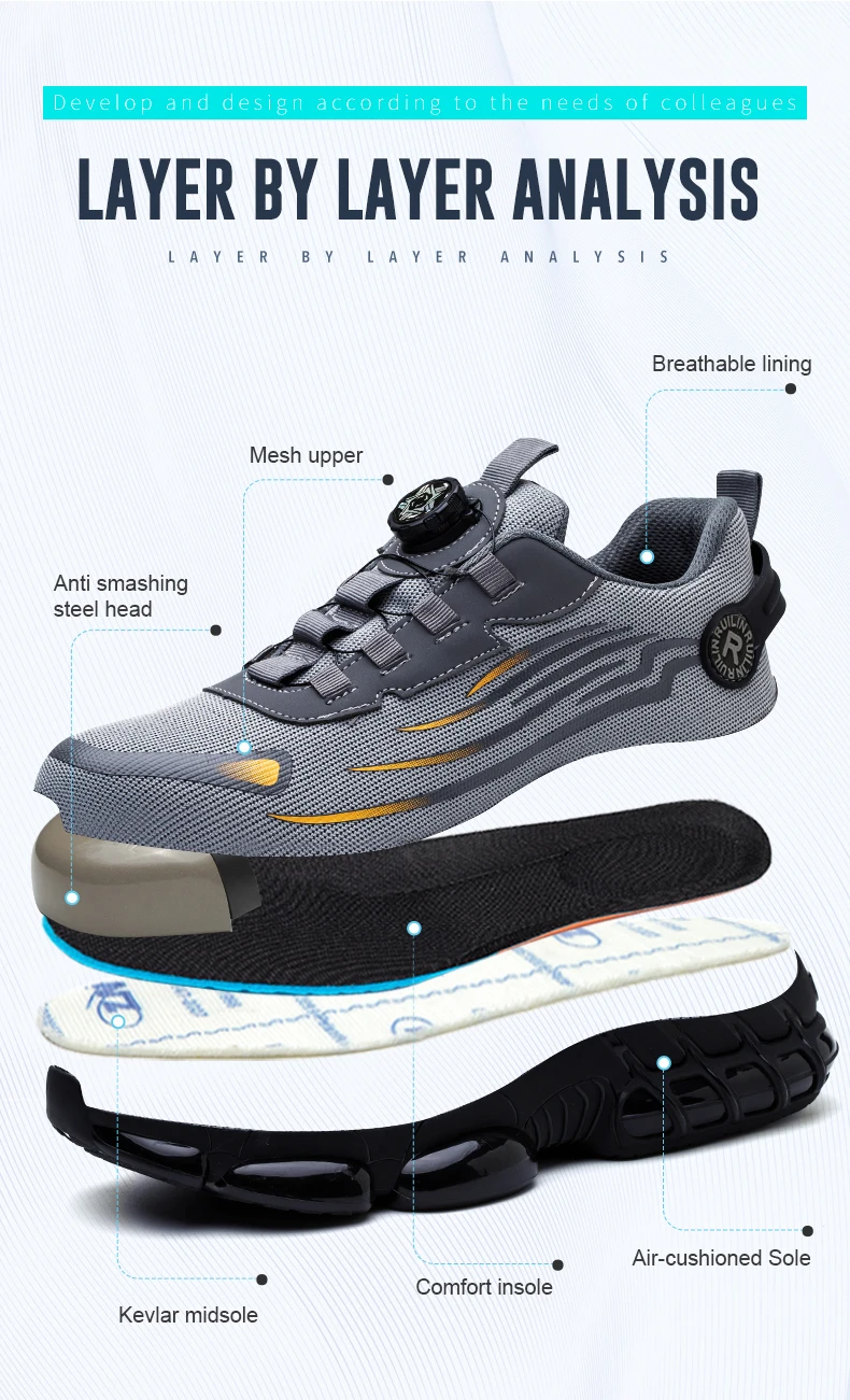 Comfortable Men's Safety Shoes Durable Men's Work Shoes Anti Smash Puncture Proof Factory Grade Outdoor Construction Footwear
