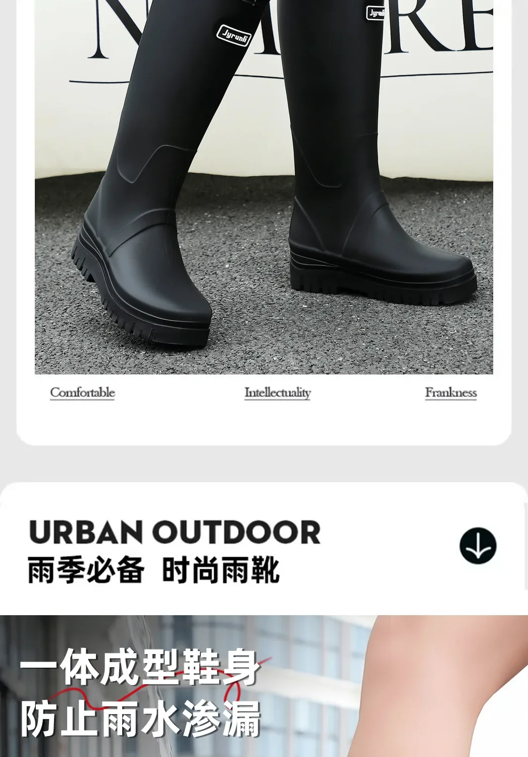 Rain Shoes Women's New Fashion High Tube Water Shoes Outdoor Hiking Non-slip Rain Boots Rubber Shoes Wear-resistant Water Boots