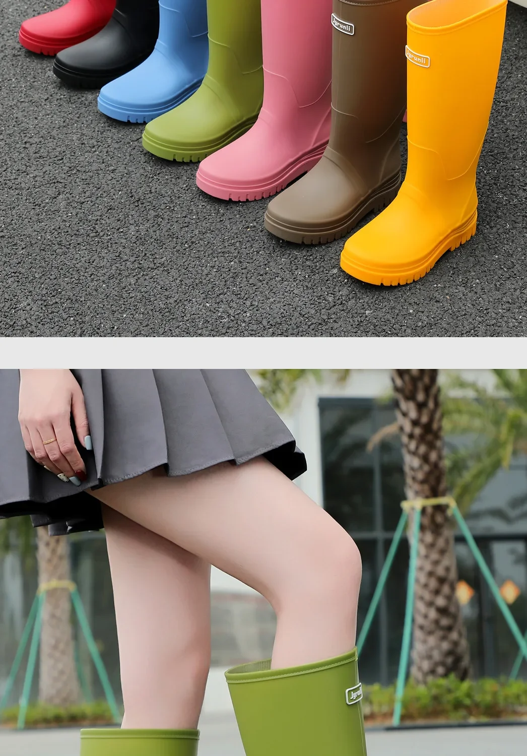 Rain Shoes Women's New Fashion High Tube Water Shoes Outdoor Hiking Non-slip Rain Boots Rubber Shoes Wear-resistant Water Boots