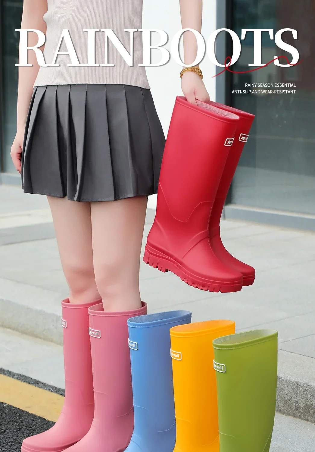 Rain Shoes Women's New Fashion High Tube Water Shoes Outdoor Hiking Non-slip Rain Boots Rubber Shoes Wear-resistant Water Boots