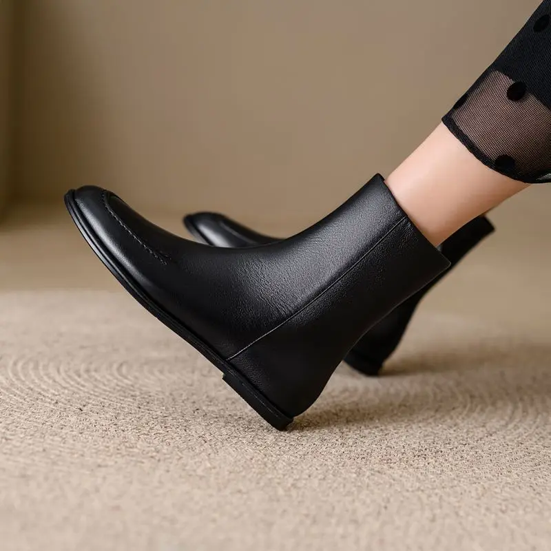 MORAZORA Size 34-43 Flat Boots Women's Genuine Leather Ankle Boots Round Toe Zipper Autumn Winter Fashion Booties Ladies Shoes