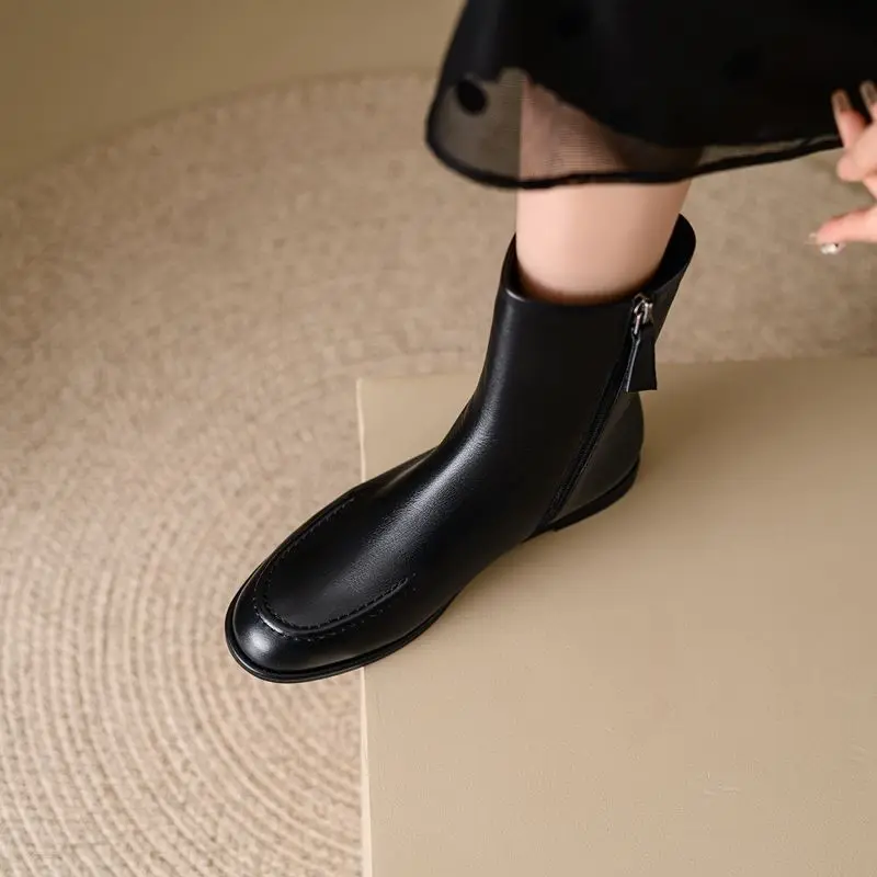 MORAZORA Size 34-43 Flat Boots Women's Genuine Leather Ankle Boots Round Toe Zipper Autumn Winter Fashion Booties Ladies Shoes