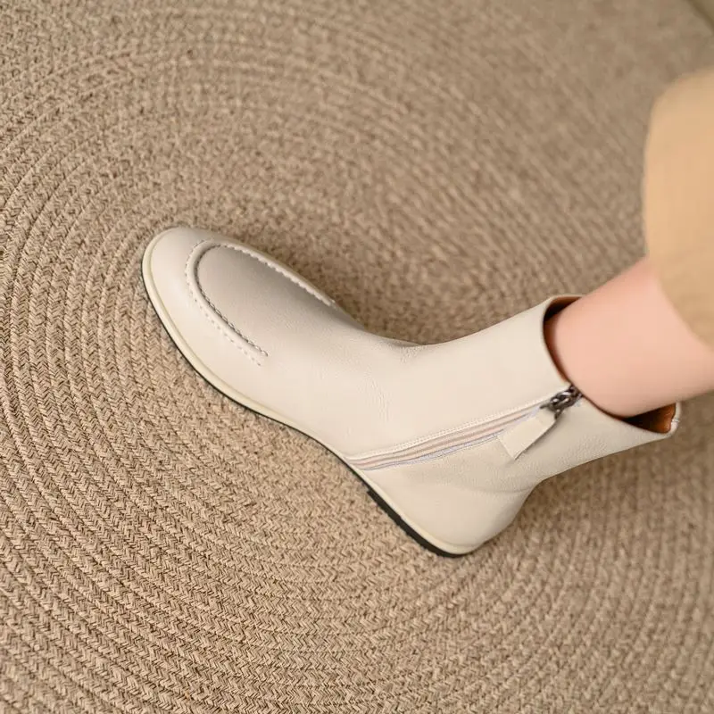 MORAZORA Size 34-43 Flat Boots Women's Genuine Leather Ankle Boots Round Toe Zipper Autumn Winter Fashion Booties Ladies Shoes