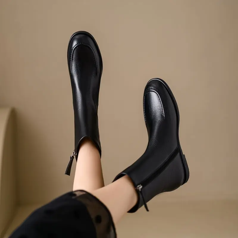 MORAZORA Size 34-43 Flat Boots Women's Genuine Leather Ankle Boots Round Toe Zipper Autumn Winter Fashion Booties Ladies Shoes