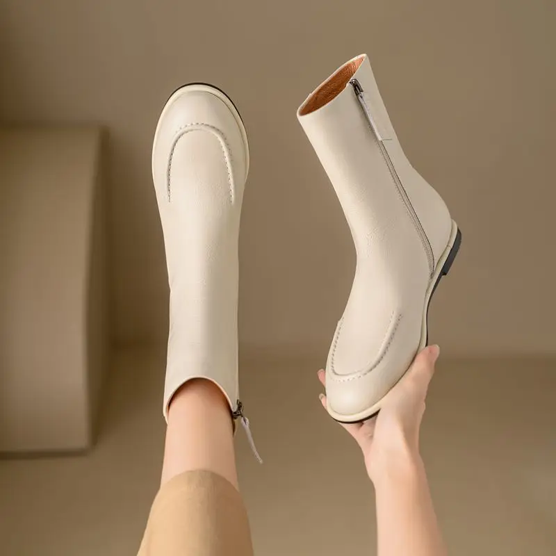 MORAZORA Size 34-43 Flat Boots Women's Genuine Leather Ankle Boots Round Toe Zipper Autumn Winter Fashion Booties Ladies Shoes