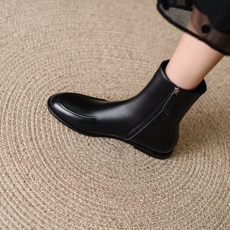MORAZORA Size 34-43 Flat Boots Women's Genuine Leather Ankle Boots Round Toe Zipper Autumn Winter Fashion Booties Ladies Shoes