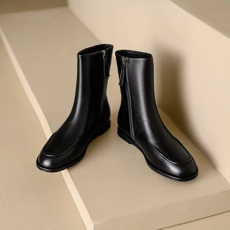 MORAZORA Size 34-43 Flat Boots Women's Genuine Leather Ankle Boots Round Toe Zipper Autumn Winter Fashion Booties Ladies Shoes