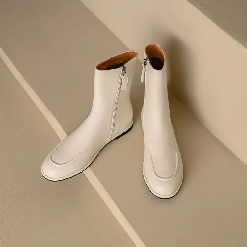 MORAZORA Size 34-43 Flat Boots Women's Genuine Leather Ankle Boots Round Toe Zipper Autumn Winter Fashion Booties Ladies Shoes