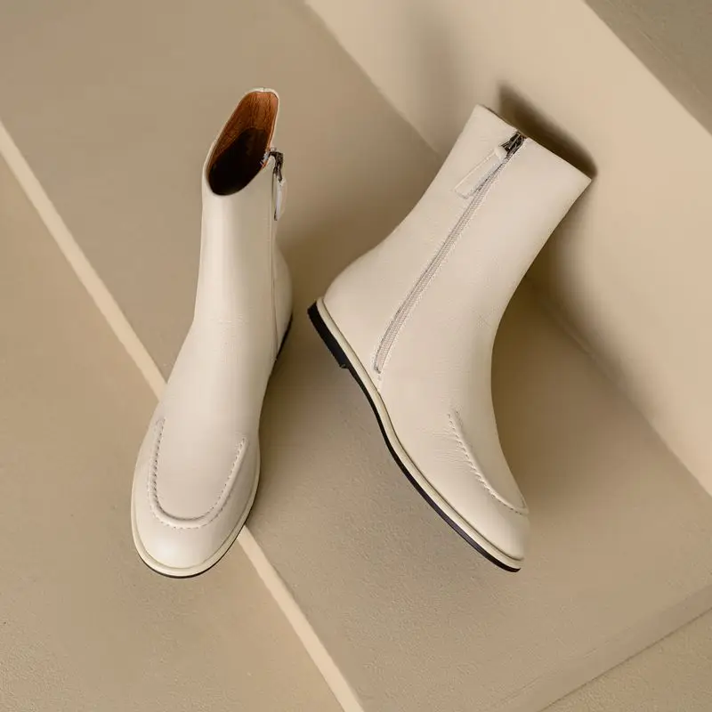 MORAZORA Size 34-43 Flat Boots Women's Genuine Leather Ankle Boots Round Toe Zipper Autumn Winter Fashion Booties Ladies Shoes