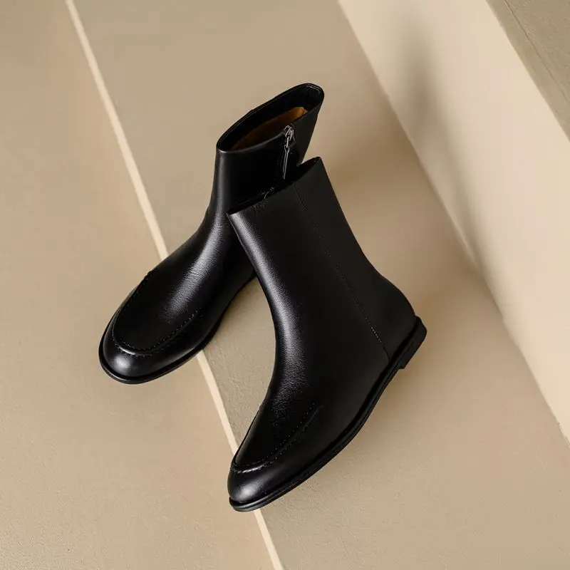 MORAZORA Size 34-43 Flat Boots Women's Genuine Leather Ankle Boots Round Toe Zipper Autumn Winter Fashion Booties Ladies Shoes