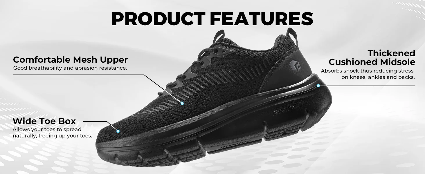FitVille Men'S Wide Width Orthopedic Walking Sneakers Lightweight Comfort Tennis Shoes For Gym Workout, Foot Pain Relief For Plantar Fasciitis, Wide Feet & All Day Standing