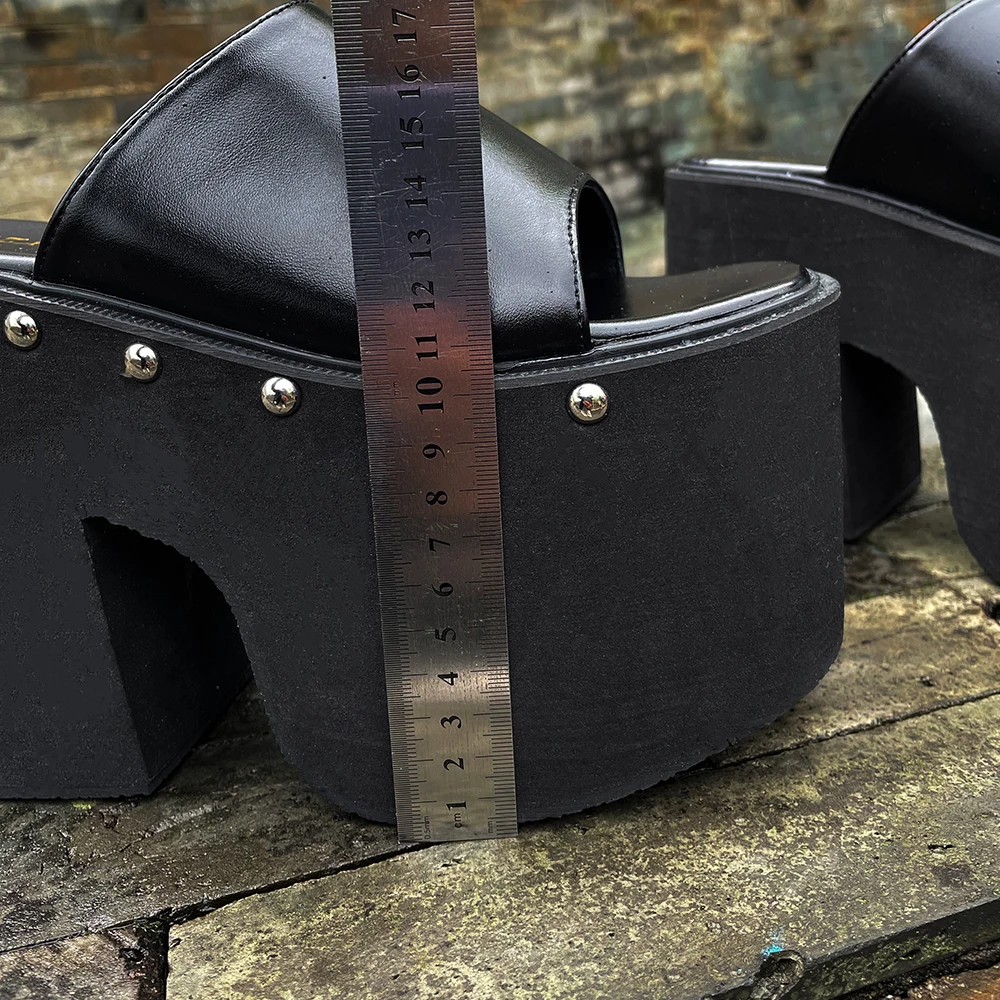 Gdgydh Popular European and American Style Thick-soled Wedge Heel Sandals for Women Platform Classic Slippers Outdoor Black