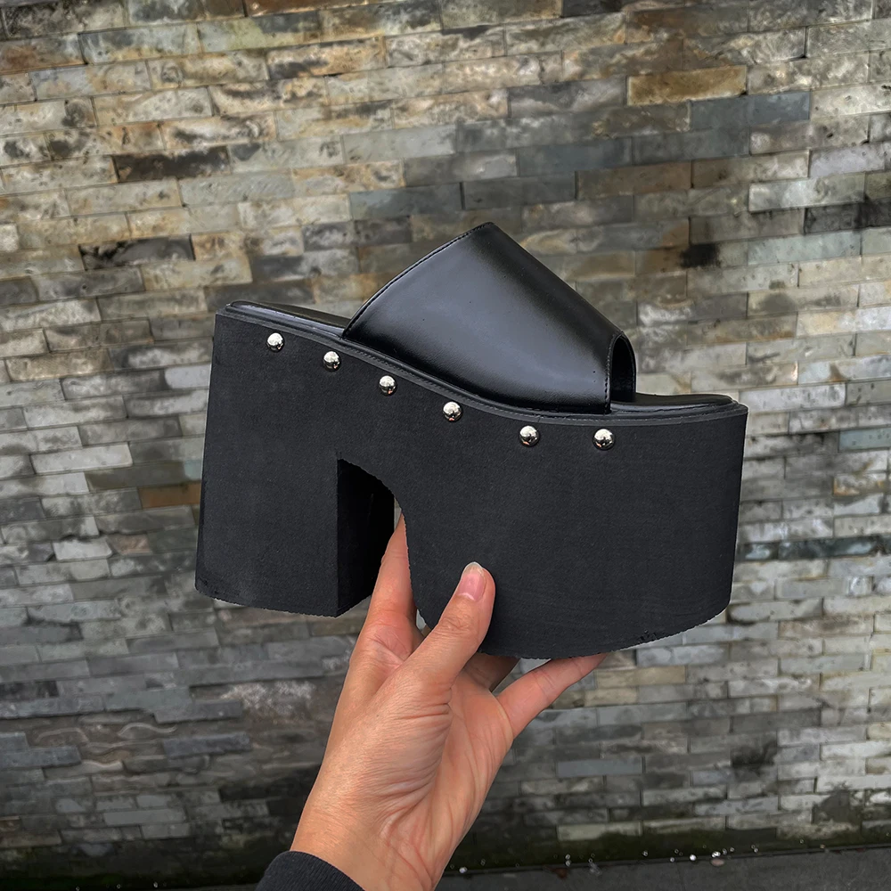 Gdgydh Popular European and American Style Thick-soled Wedge Heel Sandals for Women Platform Classic Slippers Outdoor Black