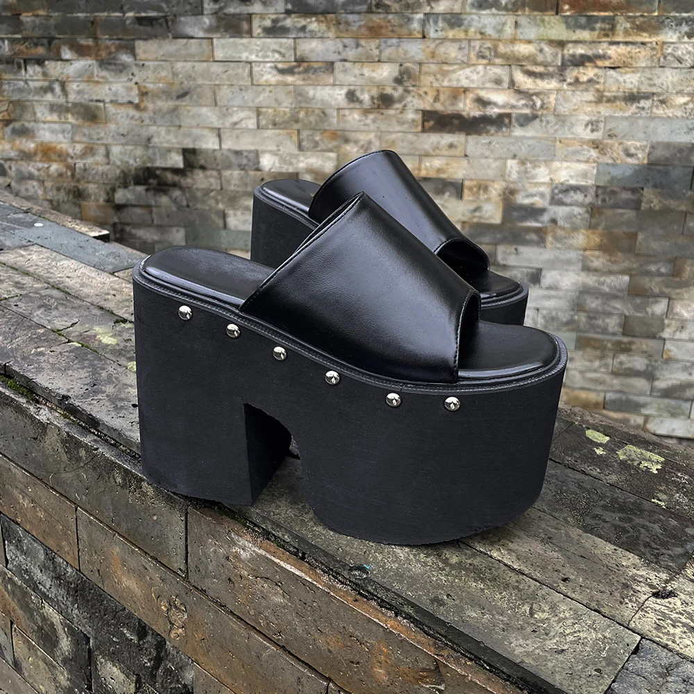 Gdgydh Popular European and American Style Thick-soled Wedge Heel Sandals for Women Platform Classic Slippers Outdoor Black
