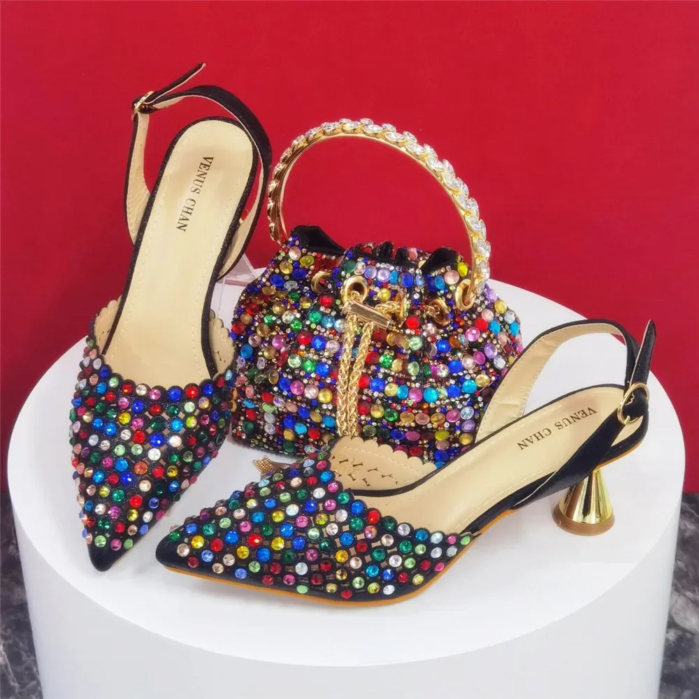 Luxury Wine Red Rhinestone Heels & Bag Set | Crystal Slingback Pumps, Womens Wedding Bridal Evening Prom Party Match Shoes Purse