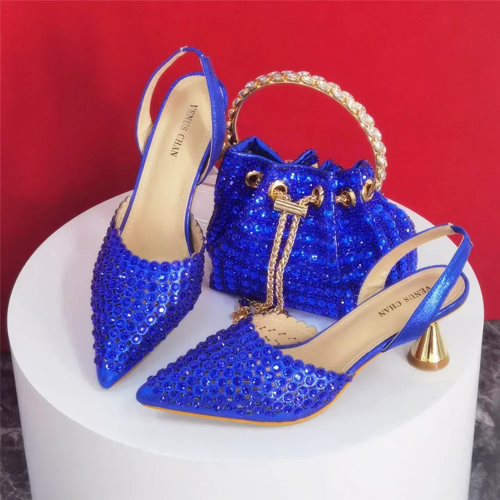 Luxury Wine Red Rhinestone Heels & Bag Set | Crystal Slingback Pumps, Womens Wedding Bridal Evening Prom Party Match Shoes Purse