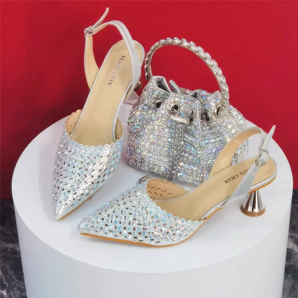 Luxury Wine Red Rhinestone Heels & Bag Set | Crystal Slingback Pumps, Womens Wedding Bridal Evening Prom Party Match Shoes Purse