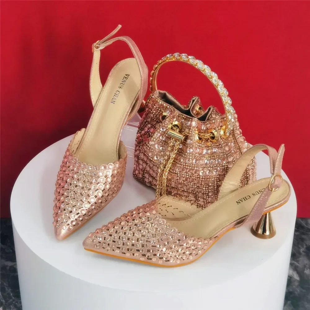 Luxury Wine Red Rhinestone Heels & Bag Set | Crystal Slingback Pumps, Womens Wedding Bridal Evening Prom Party Match Shoes Purse