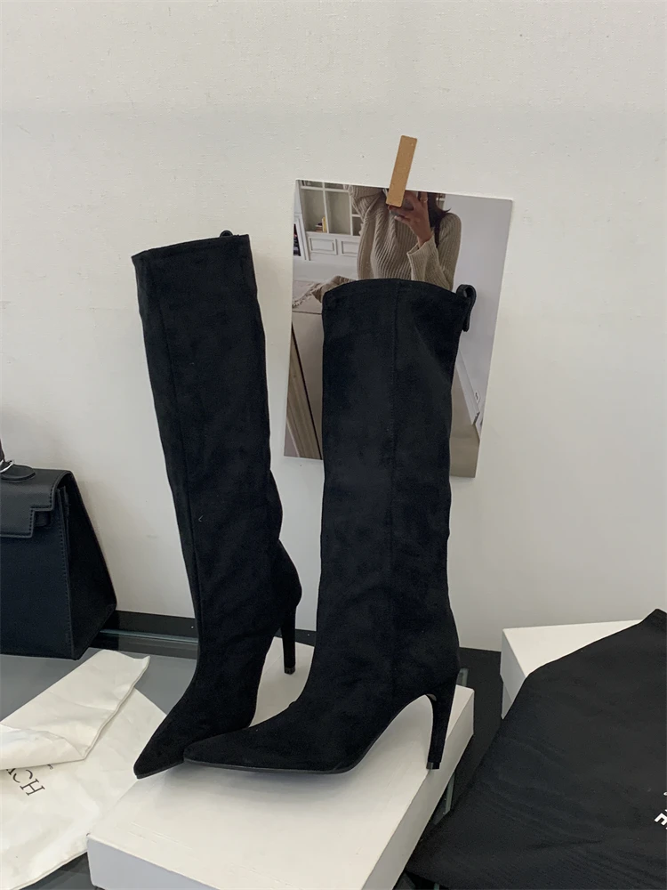 Eilyken 2026 New Winter Punk Pointed Toe Knee High Women Boots Thin Heels Shoes Female Vintage Long Booties Zapatos De Muje
