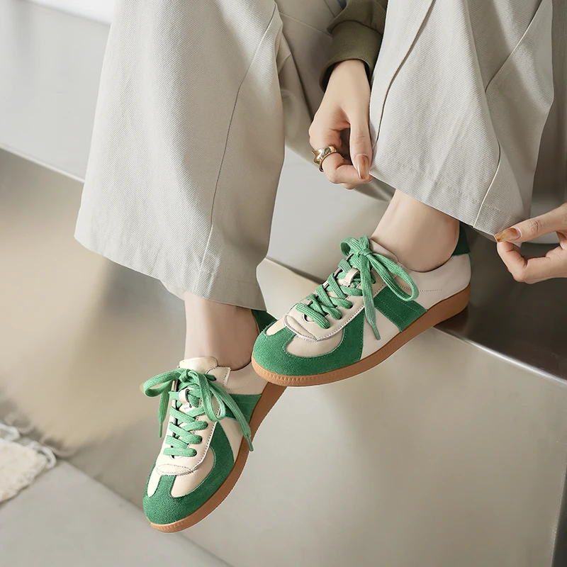 NEW TREND 2026 Fashion Spring Autumn Cow Suede Women Sneakers Splicing Ladies Cross Strap Platform Green Red Brown Casual Shoes