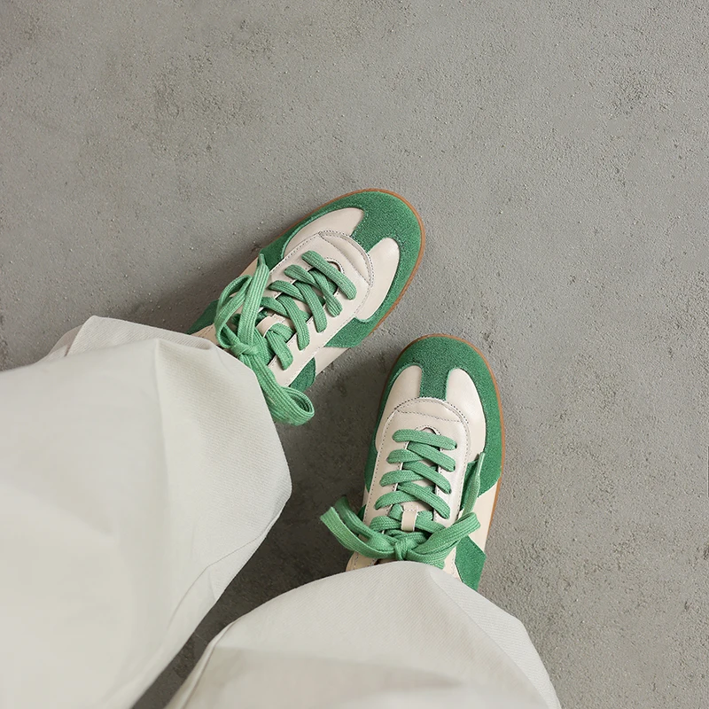 NEW TREND 2026 Fashion Spring Autumn Cow Suede Women Sneakers Splicing Ladies Cross Strap Platform Green Red Brown Casual Shoes