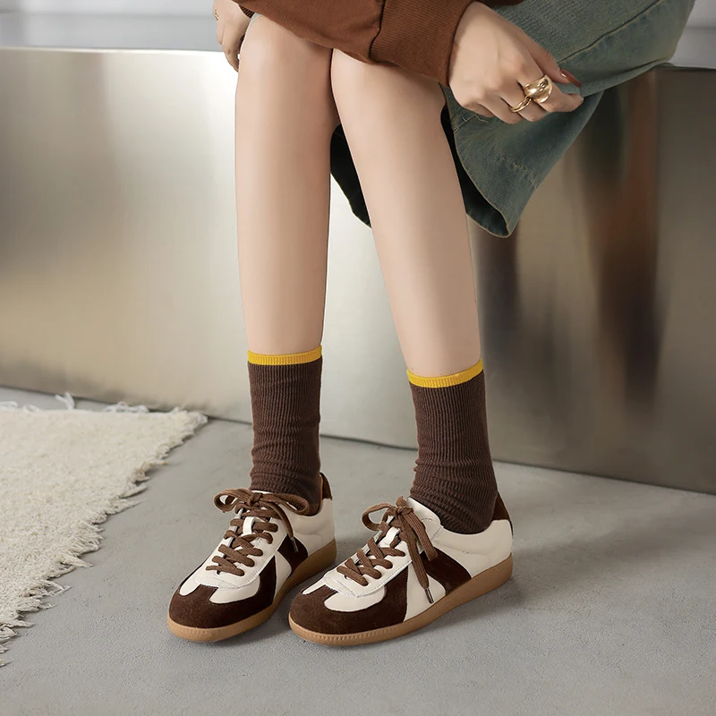 NEW TREND 2026 Fashion Spring Autumn Cow Suede Women Sneakers Splicing Ladies Cross Strap Platform Green Red Brown Casual Shoes