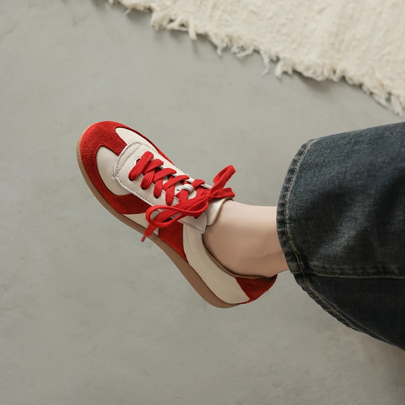 NEW TREND 2026 Fashion Spring Autumn Cow Suede Women Sneakers Splicing Ladies Cross Strap Platform Green Red Brown Casual Shoes