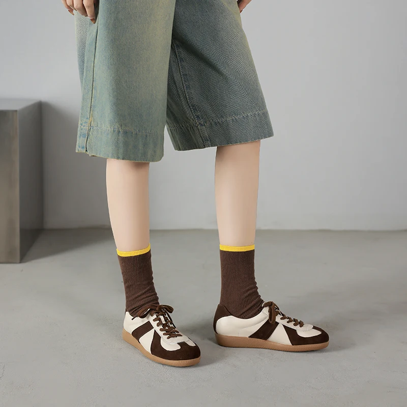 NEW TREND 2026 Fashion Spring Autumn Cow Suede Women Sneakers Splicing Ladies Cross Strap Platform Green Red Brown Casual Shoes
