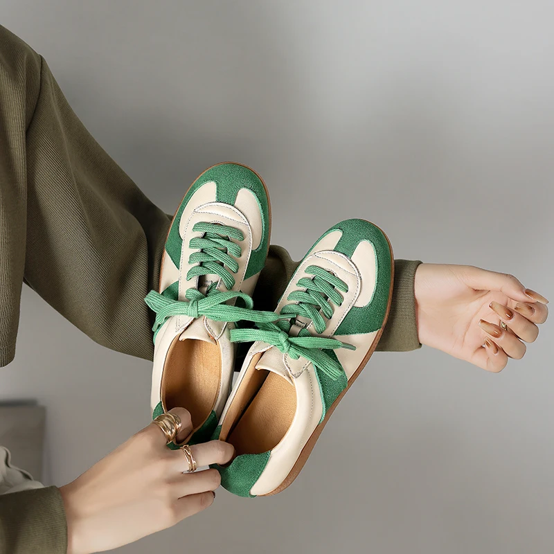 NEW TREND 2026 Fashion Spring Autumn Cow Suede Women Sneakers Splicing Ladies Cross Strap Platform Green Red Brown Casual Shoes