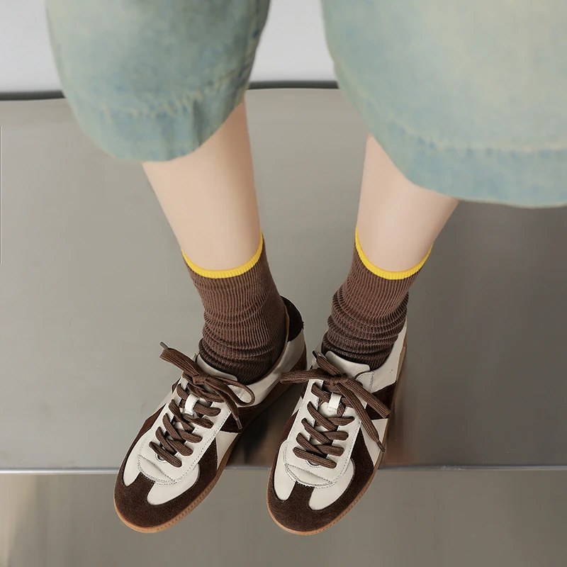 NEW TREND 2026 Fashion Spring Autumn Cow Suede Women Sneakers Splicing Ladies Cross Strap Platform Green Red Brown Casual Shoes