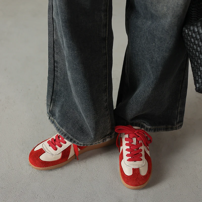 NEW TREND 2026 Fashion Spring Autumn Cow Suede Women Sneakers Splicing Ladies Cross Strap Platform Green Red Brown Casual Shoes