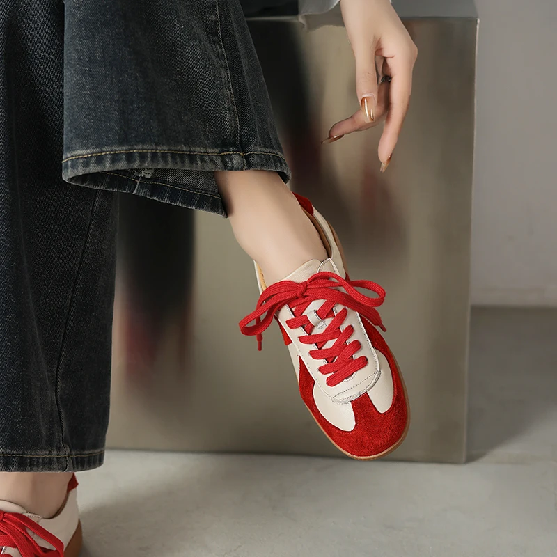 NEW TREND 2026 Fashion Spring Autumn Cow Suede Women Sneakers Splicing Ladies Cross Strap Platform Green Red Brown Casual Shoes