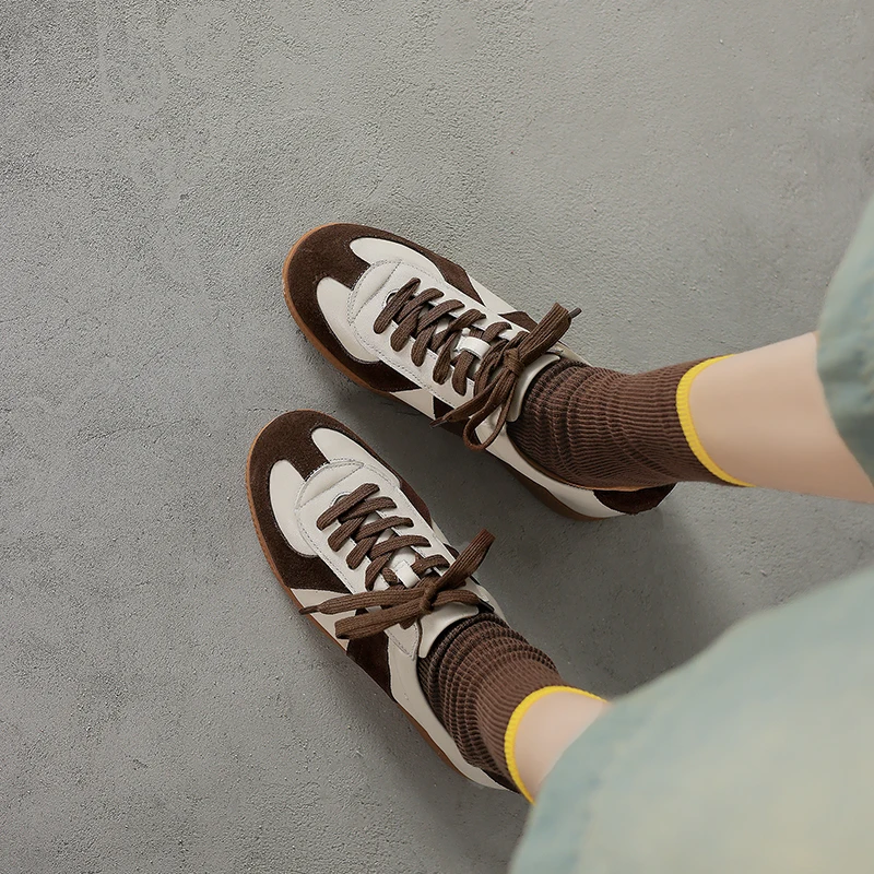 NEW TREND 2026 Fashion Spring Autumn Cow Suede Women Sneakers Splicing Ladies Cross Strap Platform Green Red Brown Casual Shoes